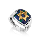 sterling silver and gold Star of David on azurite Stone