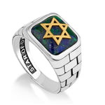 sterling silver and gold Star of David on azurite Stone